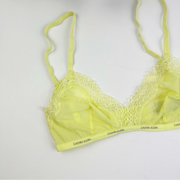 Calvin Klein Women's Yellow Mesh and Lace Bralette Size X-Small - Picture 2 of 4